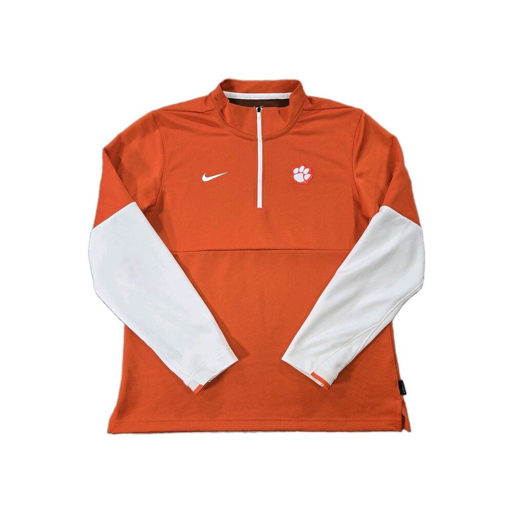Mens Nike DriFit Clemson Tigers 1/4 Zip Pullover Jacket Medium Orange White